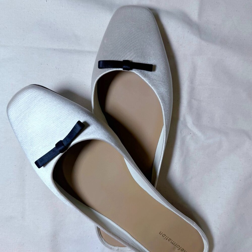 Reformation Yoanna Bow Mule Flat Ivory - Size 7.5